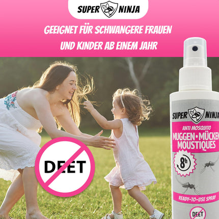 Super Ninja Mosquito Spray &amp; Tick Repellent DEET-Free 100 ml - Effective Insect Repellent, Safe for Children 1 Year and Over - Protection against Mosquitoes &amp; Ticks, Mosquito Repellent Pump Spray