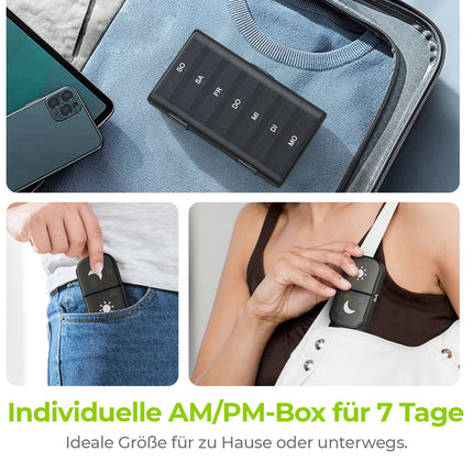 AUVON Pill Box 7 Days Morning Evening, Pill Box 7 Days 2 Compartments, Handy and Moisture-Resistant Medicine Box for Handbag or Pocket to Store Medications