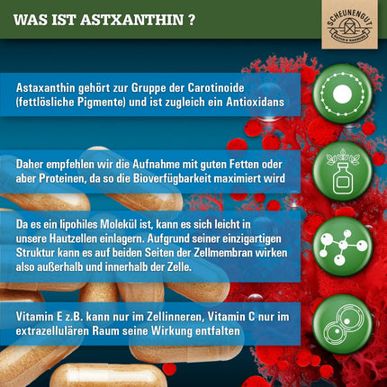 Astaxanthin 12mg -IMPORTANT: Oxidation-free due to esterified structure -Direct source from France (no Chinese goods)- Certified Astaxanthin high dosage -DE- SCHEUNENGUT®