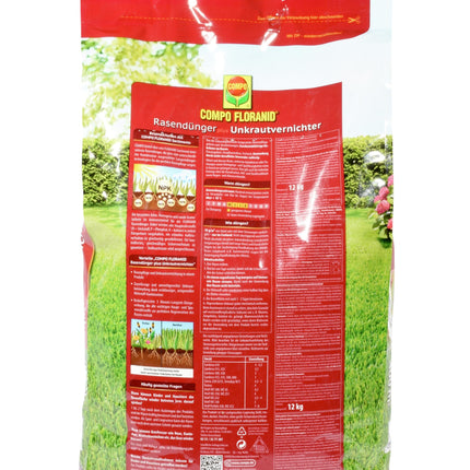 COMPO FLORANID lawn fertilizer plus weed killer, 3-month long-term effect, fine granules, 12 kg, 400 m²