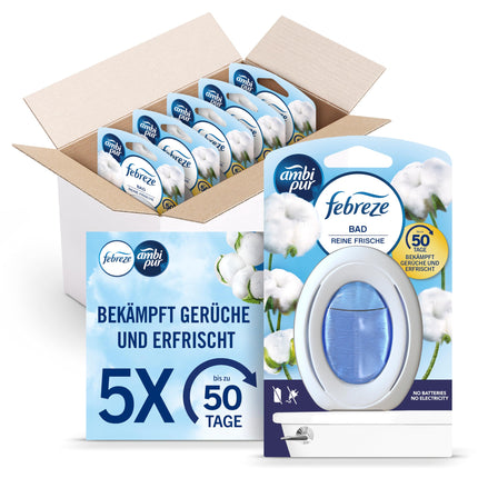 Febreze Bathroom Air Freshener, Continuous Odor Control and Prevention, Pure Freshness 5 Pack