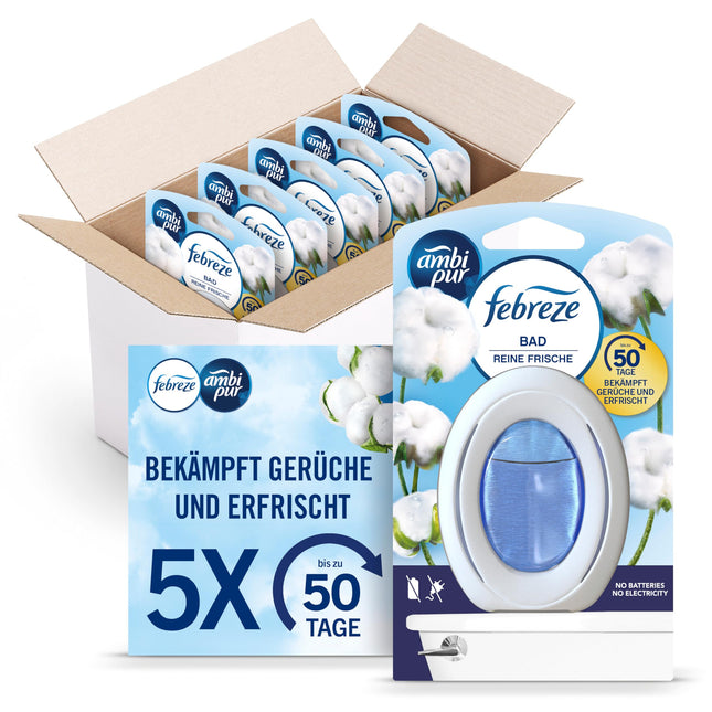 Febreze Bathroom Air Freshener, Continuous Odor Control and Prevention, Pure Freshness 5 Pack