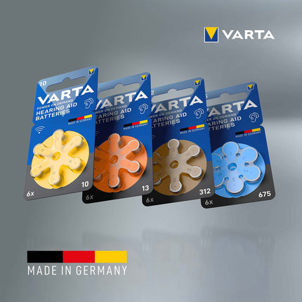 VARTA hearing aid batteries type 312 brown, 60 batteries, storage pack, Power on Demand, wireless approved, size p 312 for hearing aids and hearing aids, Made in Germany