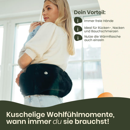 KUNU® original hot water bottle belt - incl. gift packaging - premium hot water bottle with extra cover - extra long 130cm period heat belt - extremely fluffy - perfect for back, stomach, and neck