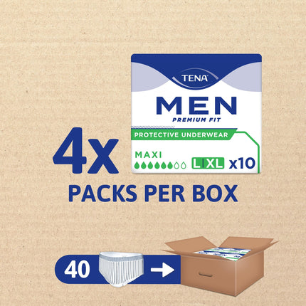 TENA MEN Active fit Pants Plus - 40 pieces in a monthly pack (4 x 10) - Disposable pants for men - for moderate to heavy urine loss - Size L