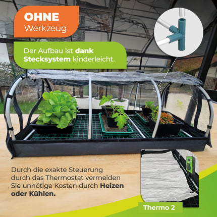 Bio Green XXL Jumbo Indoor Propagator | Set including heating mat &amp; digital thermostat | Robust aluminum frame | Propagation tray L 130 x W 60 x H 50 cm