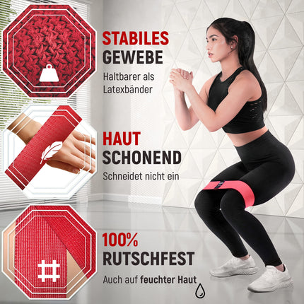 NEOLYMP Short Fabric Fitness Bands with Fitness Training Program E-Book - Washable Resistance Bands, Resistance Bands, Gymnastics Band, Fitness Band, Training Bands, Pull-Up Bands (Set of 5)