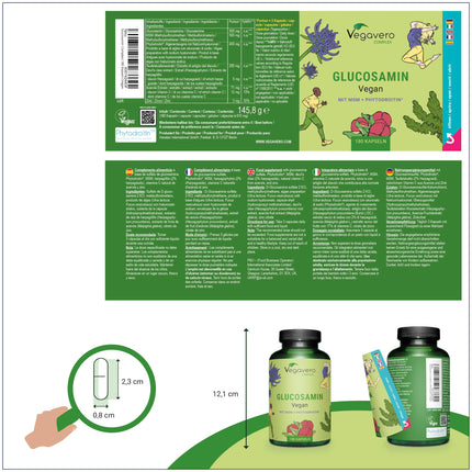 Glucosamine Chondroitin Complex Vegavero® | 100% Vegan | With MSM, Phytodroitin®, Devil's Claw, Vitamin C, Zinc | For Joints &amp; Bones* | 180 Capsules | No Additives | Made in Germany