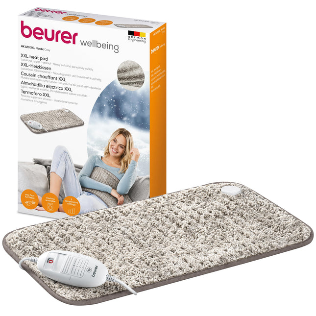 Beurer heating pad HK 123 XXL Nordic, cuddly heat pad with 3 temperature settings and automatic switch-off, machine washable, made in Europe, XXL format 60 x 30 cm, fur look