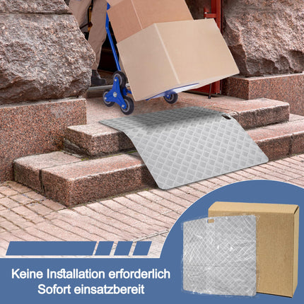 LZQ door threshold ramp, wheelchair ramp, threshold ramp, aluminum ramp for wheelchairs, non-slip threshold bridge, curb ramp, portable with handles, load capacity 270 kg (80 x 70 x 10 cm)