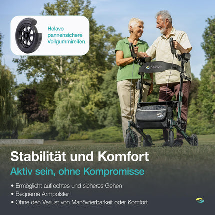 Helavo Outdoor Arthritis Rollator with Padded Forearm Supports - Stand-Up Walker with Puncture-Proof Solid Rubber Tires for Outdoor Use - Maximum Mobility &amp; Comfort Outdoors