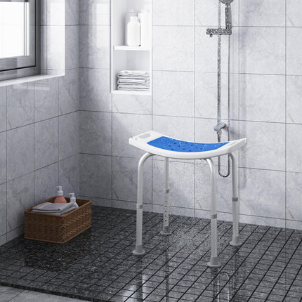 EUGAD Shower Stool, Height-Adjustable Shower Chair, Anti-Slip Feet Handles, Shower Seat, Bath Seat, with Shower Head Holder, for Seniors and Pregnant Women, Made of Aluminum Plastic, 40-53.5 cm, White/Blue