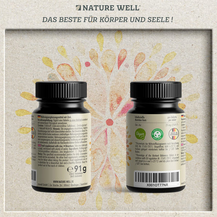 Zinc 25mg - 365 tablets (vegan) with zinc bisglycinate (zinc chelate) for maximum bioavailability - laboratory-tested, high-dose, no unwanted additives - 1 year's supply - NatureWell