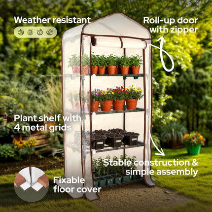 Arebos Premium 4-Tier Polytunnel Greenhouse - 70 x 50 x 158 cm Greenhouse with 4 Shelves - Space-Saving, High-Quality Growhouse for Garden, Balcony, Stable &amp; Easy to Assemble