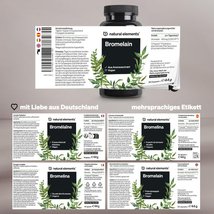 Bromelain - 400 mg (2000 FIP) - 90 gastro-resistant capsules - Natural pineapple extract - Laboratory-tested, high-dose, and produced in Germany