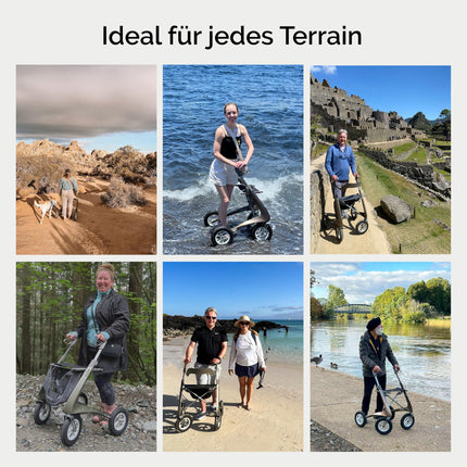 byACRE Carbon Overland/All Terrain Carbon Rollator/Shock-absorbing, large pneumatic tires/Lightweight 6.7 kg/Foldable with seat/Bentley Brown