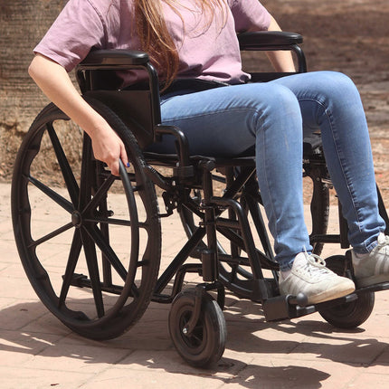 PEPE Mobility - Lightweight Foldable Wheelchair (Steel Construction 17.5 kg), Foldable Armrests and Footrests, Puncture-Proof Tires for All Terrains