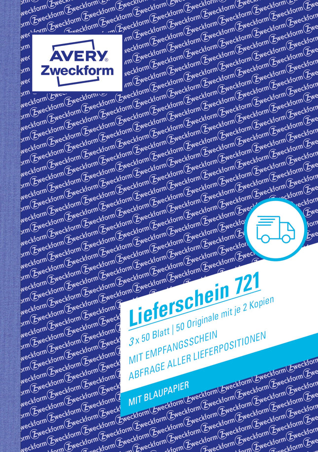 AVERY Zweckform 721 delivery notes (DIN A5, with 2 sheets of blue paper, with receipt, checked by legal experts, suitable for Germany and Austria, 3 x 50 sheets) white, yellow, pink