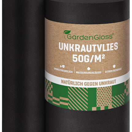 GardenGloss® 50m² Weed Control Fabric – Water-Permeable Weed Control Fabric – Tear-Resistant Weed Control Fabric 50g/m² – High UV Stabilization (50m x 1m, 1 Roll)