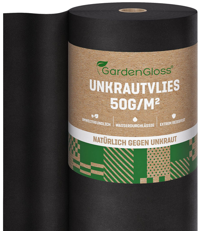 GardenGloss® 50m² Weed Control Fabric – Water-Permeable Weed Control Fabric – Tear-Resistant Weed Control Fabric 50g/m² – High UV Stabilization (50m x 1m, 1 Roll)