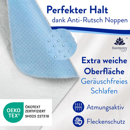 Harmony Care® Washable Incontinence Pad 90x160 cm [with anti-slip nubs] - 1x non-slip incontinence pad - breathable incontinence bed pad