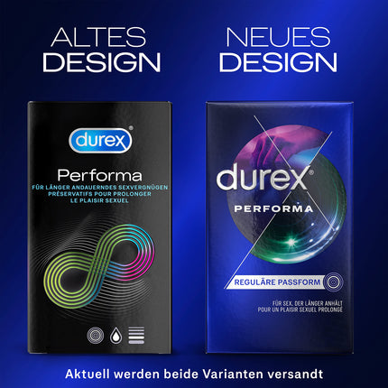 Durex Performa Condoms – with 5% benzocaine gel &amp; anatomical easy-on shape with reservoir for a comfortable fit – 12-pack (1 x 12 pieces)