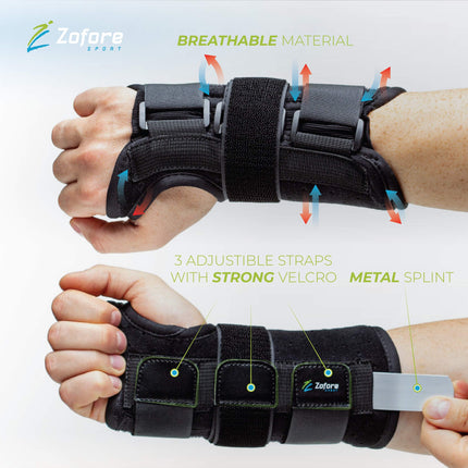 ZOFORE SPORT Carpal Tunnel Wrist Support with Metal Splint Stabilizer by Zofore – Relieves Tendonitis, Arthritis, Carpal Tunnel Pain – Reduces Recovery Time for Men and Women