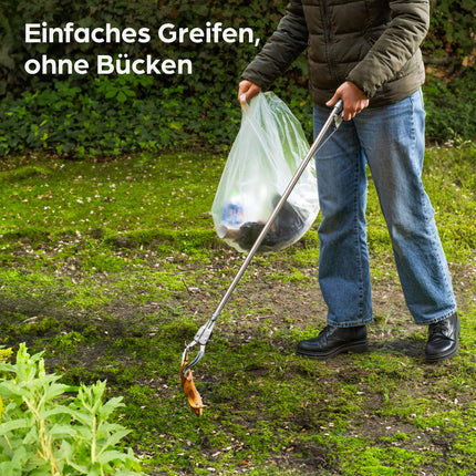 Praknu metal trash tongs - Stable and robust trash grabber 95cm - Ideal for home and garden - Ergonomic handle - No bending necessary