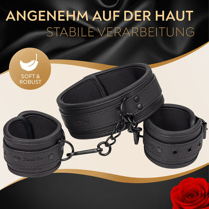 DaniChou® 3-in-1 Bondage Set with Collar &amp; Handcuffs, Premium SM Toys for Couples, Bondage Set, Handcuffs, BDSM Collar, Restraints, Sex Toys for Couples, Sex Toys Erotic