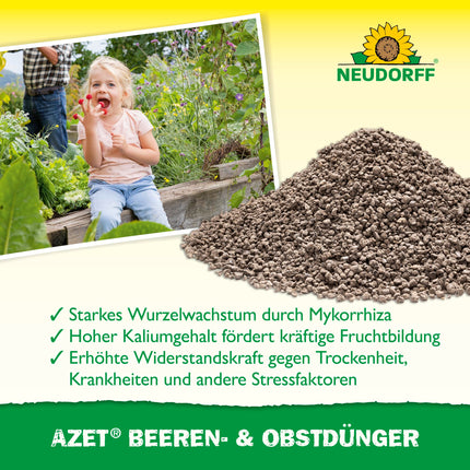 Neudorff Azet Berry &amp; Fruit Fertilizer – Organic fertilizer for more flavor and a rich harvest of berries and fruit with natural immediate and long-term effects, 1 kg, Brown