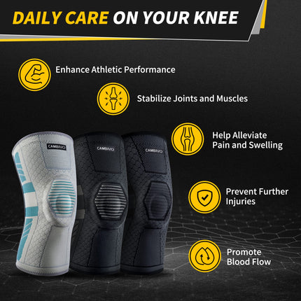 CAMBIVO 2X Knee Brace Men Women, Knee Support with PMMA Side Stabilizers and Patella Pad, Knee Support for Meniscus Tear, Arthritis, ACL, Joint Pain, Sports