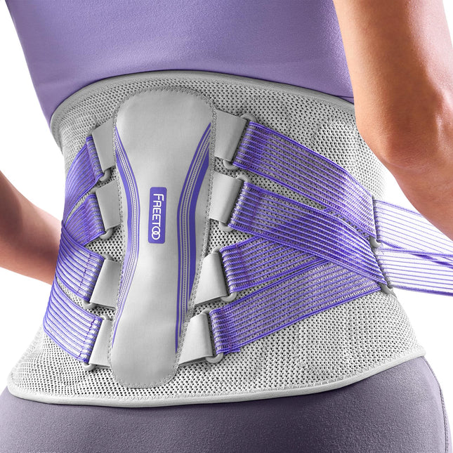 FREETOO Back Support Belt 3D Knit Ultra Breathable Back Brace for Men and Women 5 Support Modules to Relieve Back Pain Purple Stylish Posture Corrector for Urban Beauties M