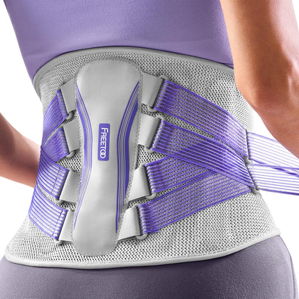 FREETOO Back Support Belt 3D Knit Ultra Breathable Back Brace for Men and Women 5 Support Modules to Relieve Back Pain Purple Stylish Posture Corrector for Urban Beauties L