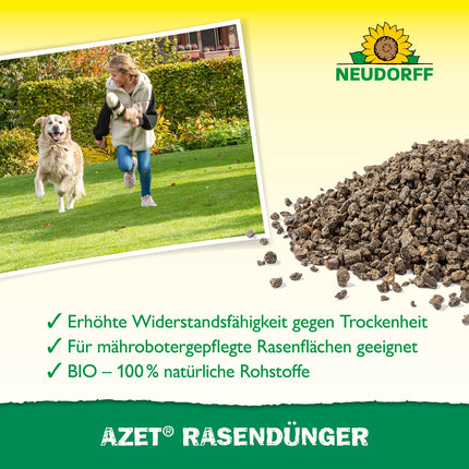Neudorff Azet Lawn Fertilizer – Organic lawn fertilizer for 400 m² ensures a dense, green, and durable lawn with 6 months of long-term effectiveness, 20 kg, Brown