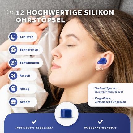 Schallwerk ® Soft+ | 12 silicone earplugs – optimal support as sleeping ear protection, soft earplugs for sleeping Silicone – Earplugs for sleeping