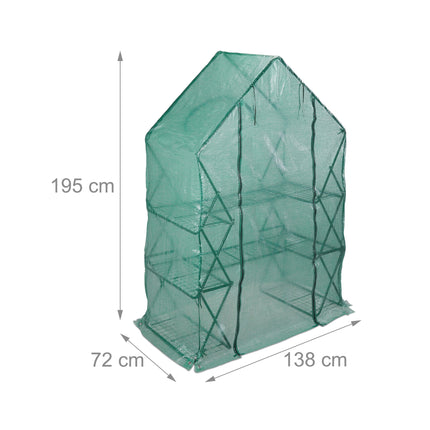 Relaxdays walk-in greenhouse, balcony &amp; garden, foldable cultivation rack, cold frame with shelf, HBT 195x138x72cm, green