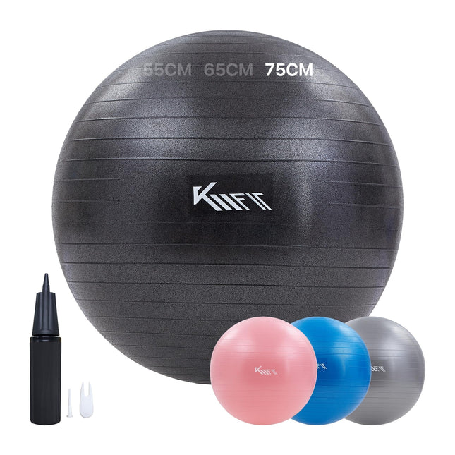 KM-Fit Exercise Ball 75cm | Training Ball with Air Pump | Anti-Burst Office Ball | Ball for Fitness, Yoga, Gymnastics, Core Training | Pezzi Ball Yoga Ball BPA-Free | Black