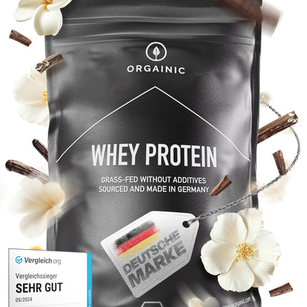 ORGAINIC Organic Vanilla Whey Protein - Certified Organic without Additives - Protein Powder from Germany - Grass-fed - 1000g