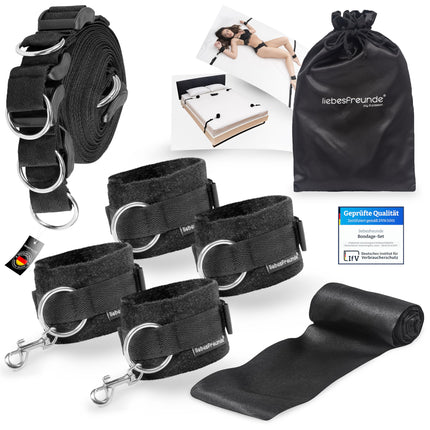 liebesfreunde® Bondage Set Bed Restraints Sex Toy for Couples I Extremely stable BDSM bondage set with bed restraints, handcuffs, blindfold