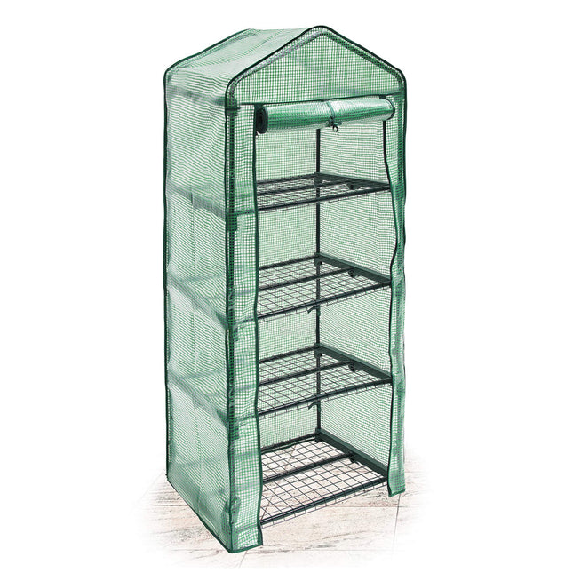 Relaxdays Polytunnel Greenhouse Balcony 158 x 70 x 50 cm HxWxD, 4 Shelves, Patio Grow House Space-Saving, Green