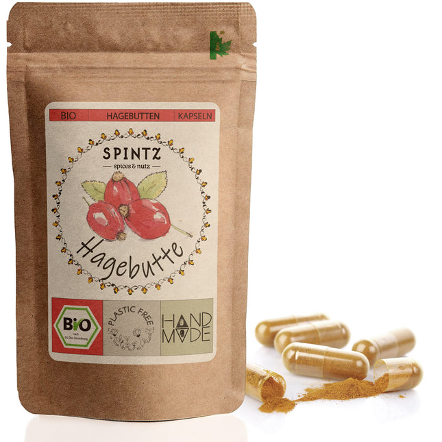SPINTZ® 420 pcs. Organic Rosehip Capsules - vegan rosehip capsules with high dosage - 500mg organic rosehip powder from organic farming - rosehip powder | plastic-free packaging
