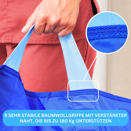 EYRA Transfer Board for Patient Hoists - 122x102cm Patient Transfer Board with 8 Handles for Elderly &amp; Bedridden Patients - Reusable &amp; Washable Gliding Sheet and Gliding Sheet for Bed Transfer