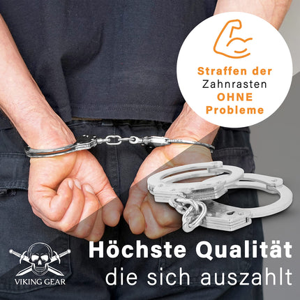 VIKING GEAR® genuine professional handcuffs made of hardened steel in silver with 2 keys - government quality - security accessories - handcuffs sex - handcuffs sex