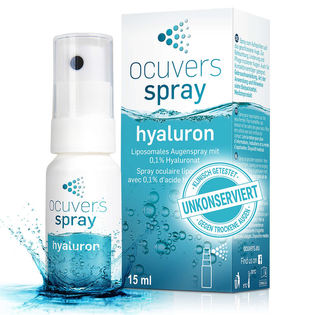 Ocuvers Hyaluron Eye Spray – with liposomes – 15ml eye spray for dry eyes – The alternative to eye drops for dry eyes