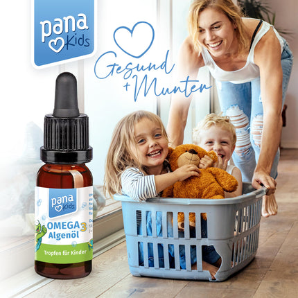 PanaKids Omega 3 Drops for children - from 4 years - 100% Vegan - 20 ml - with DHA (316 mg) &amp; EPA (158 mg) - Omega 3 children from algae oil