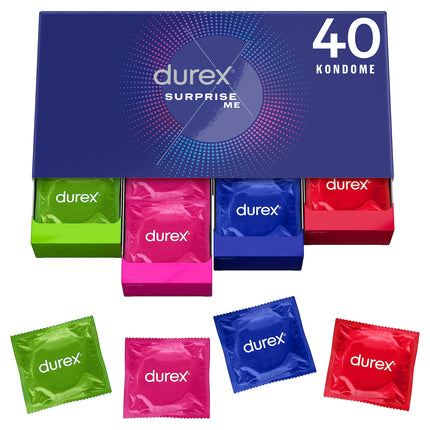 Durex Surprise Me condoms in a stylish box - Extra variety, practical &amp; discreetly packaged - for reliable protection with a pleasant scent - Bulk pack - 40 pack (1 x 40 pieces)