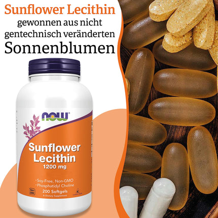 Now Foods, Sunflower Lecithin, 1,200 mg, 200 Softgels, Laboratory Tested, Gluten-Free, Soy-Free