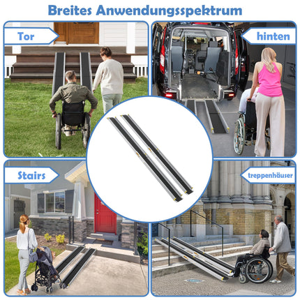 LARS360 2 x Telescopic Wheelchair Ramp Telescopic Ramps Aluminum Access Ramp for Stairs Stair Ramp for Wheelchair Ramp up to 300 kg, Adjustable Telescopic Ramp 106.5-152-183cm