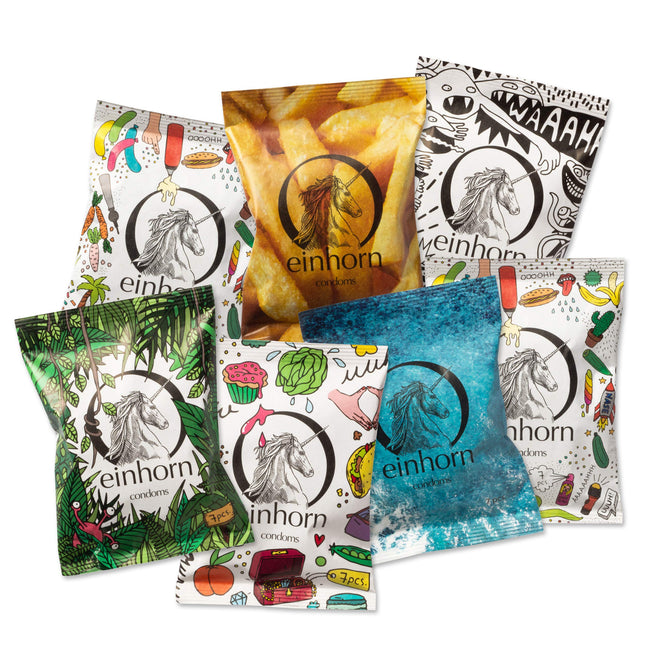 einhorn condoms – 49 condoms annual supply – standard size 54 mm – vegan, hormone-free contraception without chemicals – natural lubricant – sustainable and safe