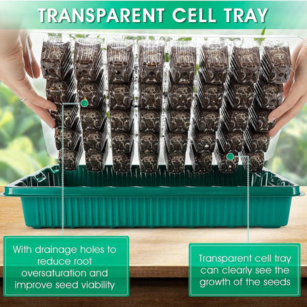 VEEKAY Indoor Greenhouse Propagator, 2 Pieces 80 Hole Mini Greenhouse Propagation Set with Plant Lamp, Propagation Tray with Timing Controller Adjustable Brightness, 20 Plant Labels for Seedling Plant
